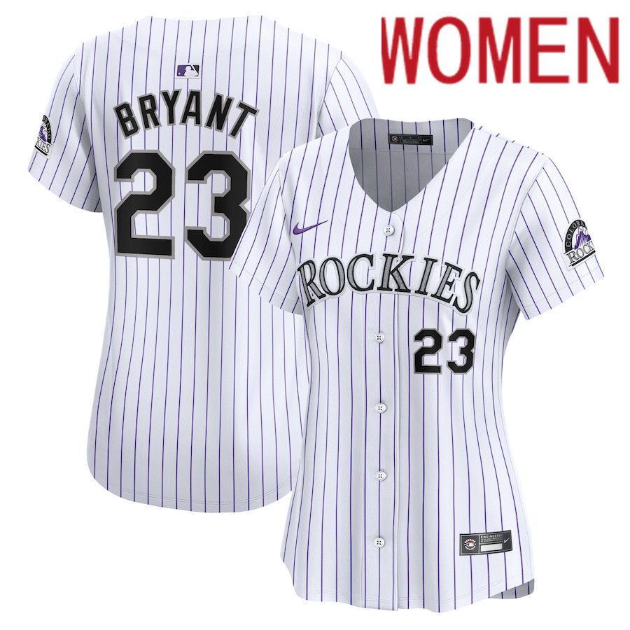 Women Colorado Rockies #23 Kris Bryant Nike White Home Limited Player MLB Jersey